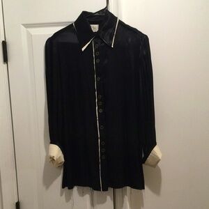 Black and cream raw edged silk shirt NWOT
